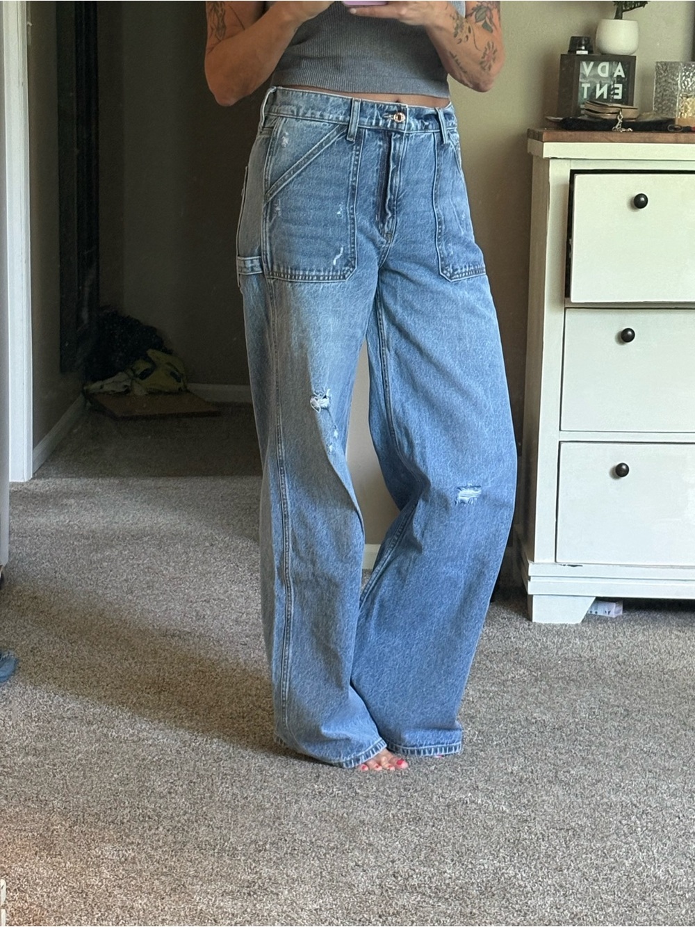Sneak Peek Light Blue Wide-Leg Distressed Jeans